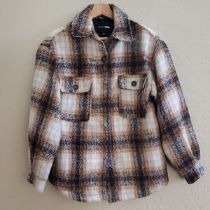 Fashion Nova Plaid Jacket in Brown and Cream